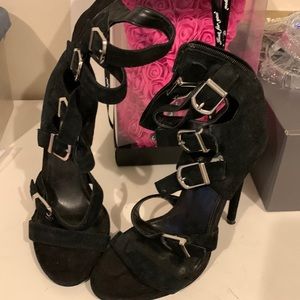 Black buckle up heels